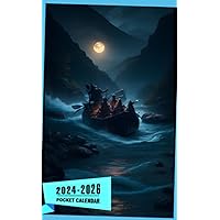 Pocket Calendar 2024 - 2026 With Moon Phase: Three-Year Monthly Planner for Purse , 36 Months from January 2024 to December 2026 | Wild river waters | Nightmare creatures | Rafting boat image