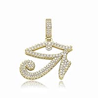 ICEDIAMOND 14K Gold Plated Diamond Cut Ancient Legend Horus Eye Pendant Necklace, Iced Out Bright Zirconia Stones Hip Hop Trendy Jewelry for Men Women