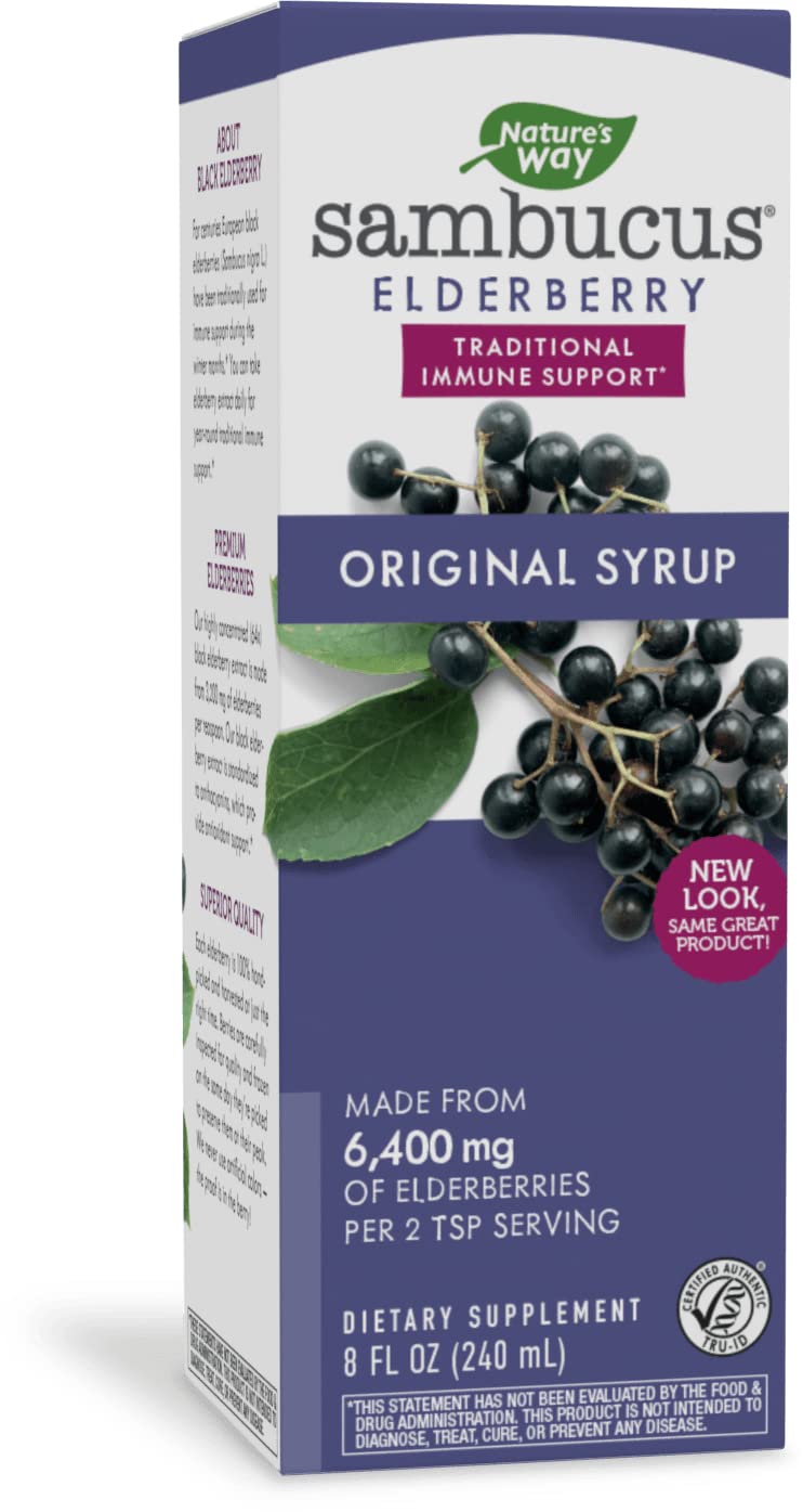 Nature’s Way Sambucus Original Elderberry Syrup, Black Elderberry Extract, Traditional Immune Support*, Delicious Berry Flavor, 8 Fl Oz.