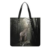 Giraffe in Forest Printed Tote Bag for Women Fashion Handbag with Top Handles Shopping Bags for Work Travel