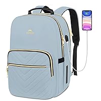 MATEIN 15.6 Laptop Backpack, Quilted Cute Slim Backpacks for Women with Luggage Strap & Leather Handle, Lightweight Fashion Travel Computer Bag Padded Sturdy Casual Daypack for Office, Business, Blue