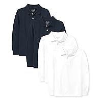 The Children's Place boys Uniform Long Sleeve Pique Polo 4 Pack