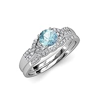 Aquamarine & Diamond Engagement Ring & Wedding Band Set 1.35 ctw 14K White Gold