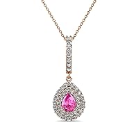 Pear Pink Sapphire & Diamond Halo Pendant Necklace 0.56 ctw 14K Rose Gold with 18