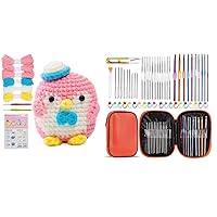 Orange Crochet Kit for Beginners with 54pcs Crochet Kit, Beginner Animal Crochet Kit, Cute Crochet Starter Kit with Video Tutorial, Crochet Hooks, Yarns, Complete Crochet Set to Make Pink Penguin