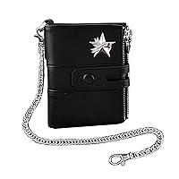 Real Leather RFID Blocking Bifold Wallets for Men Zipper Coin Pocket Purse with Anti-Theft Chain