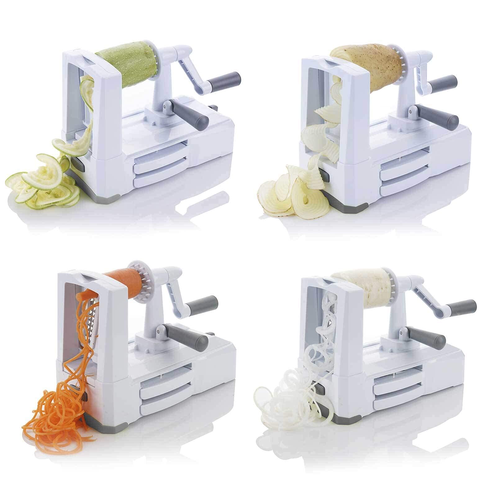 Spiralizer Ultimate 10 Strongest-and-Heaviest Duty Vegetable Slicer Best Veggie Pasta Spaghetti Maker for Keto/Paleo/Gluten-Free, With Extra Blade Caddy & 4 Recipe Ebook White