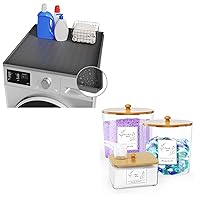 3 Pack Plastic Laundry Room Organization Jars and Dryer Sheet Holder with Lid, Labels, Scoop & 1 Piece Washer or Dryer Top Protector Mat, 23.6''x 23.6'' Silicone Mat for Washer or Dryer Top