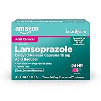 Amazon Basic Care 42 Ct. Lansoprazole 15 mg Acid Reducer Capsules, Delayed-Release, Treats Frequent Heartburn