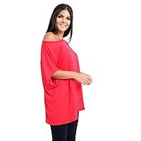 Hamishkane® Bardot Baggy Style Oversized T Shirt for Women - New Plain Women's Off The Shoulder Batwing Top, Fashionable Ladies Tops for Casual & Party Wear Red