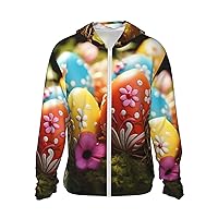 Lovely Easter Eggs Print Sun Protection Hoodie Jacket Full Zip Long Sleeve Sun Shirt With Pockets For Outdoor