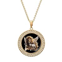Lion of Judah Lamb of God Round Pendant Diamond Necklaces Multicolored Picture Jewelry Gifts for Women