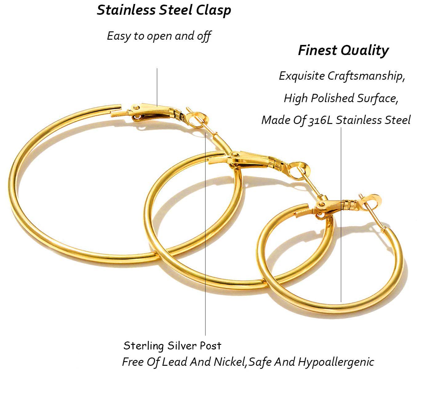 Cocamiky 9 Pairs Big Gold Hoop Earrings set for Women Girls,Stainless Steel 14K Gold Plated Thin Hoops Rose Gold Silver Hypoallergenic Sterling Silver Post for Sensitive Ears Jewelry