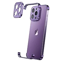 Losin Compatible with iPhone 14 Pro Max Case with Camera Lens Protector, Aluminum Metal Frameless, Borderless Design, Slim Thin & Lightweight, Shockproof Bumper Cover, for Women and Men (Purple)