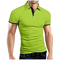 Polo Shirts for Men Slim Fit, Men's Golf Shirt Casual Sports V Neck Ribbed Collar Short Sleeve Fashion Solid Color Plain