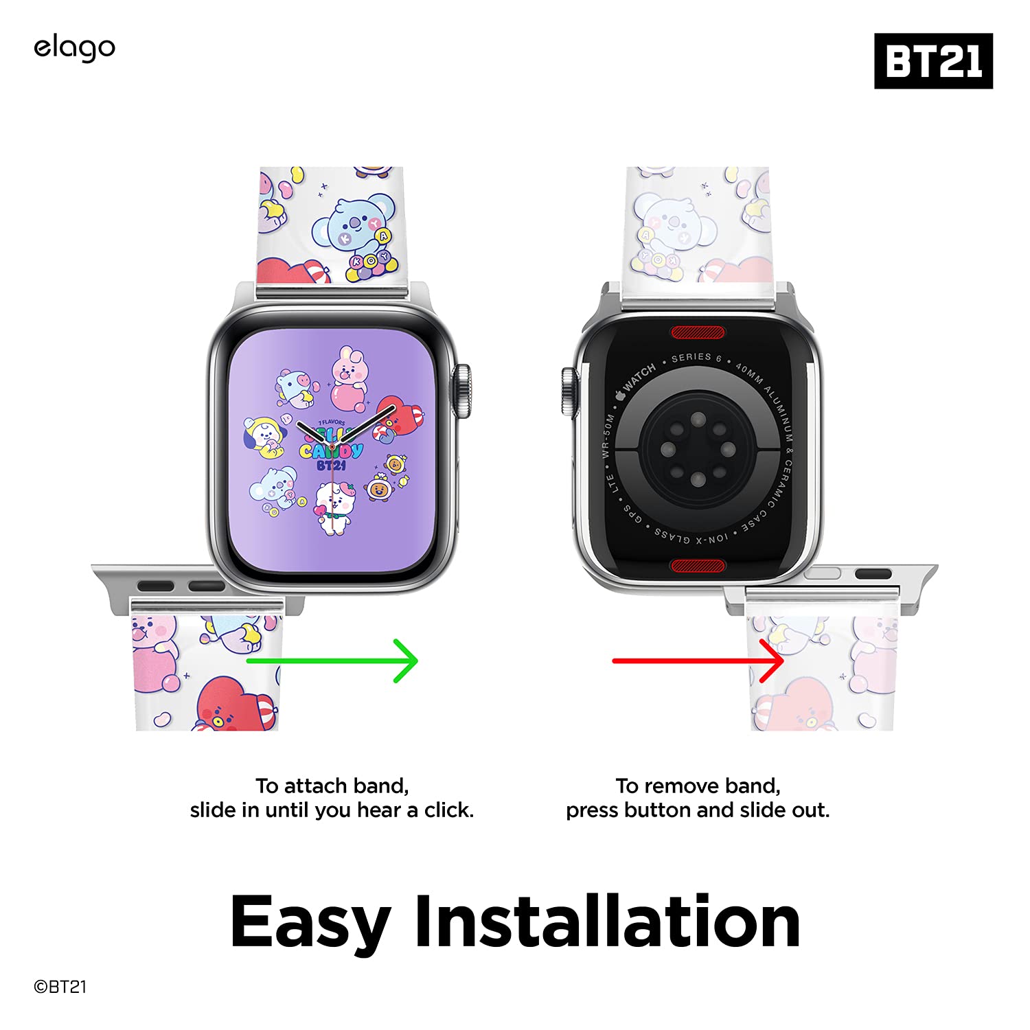 elago BT21 Band Compatible with Apple Watch Band 38mm 40mm 41mm compatible with iWatch Series 8/SE2/7/6/SE/5/4/3/2/1, Soft Protective Strap [Official Merchandise]