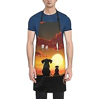 Apron For Men Women Waterproof Apron With 2 Pockets Adjustable Kitchen Chef Aprons Bib Elephant And Dog Watch The Sunset Print Funny Cooking Aprons For Baking Painting Gardening Bbq