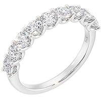 Peora 14K White Gold 1 Carat Lab Grown Diamond 9-Stone Half Eternity Band for Women, Wedding Anniversary Stackable Ring, F-G Color, VS Clarity, Sizes 4 to 10