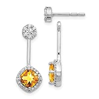 14k White Gold Diamond and Citrine Earrings Measures 21x7mm Wide Jewelry for Women