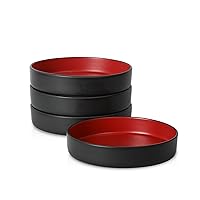 Stone Lain Albie Stoneware Pasta Bowl Set of 4, Red and Black