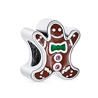 Holiday Fun Christmas Cookie Dangling Gingerbread Man Gingerbread House Charm Bead For Women Teen Brown Enamel .925 Sterling Silver Fits European Bracelet