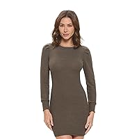 Women's Plus Size Long Sleeve Midi Cocktail Bodycon Dress, Stretchy Ribbed Knit, High Neck