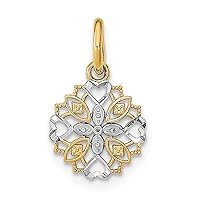 14K Yellow Gold w/Rhodium-Plated Cut-Out Heart Edge Flower Charm