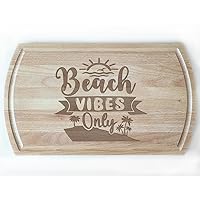 Beach Vibes Only Engraved White Beech Cutting Board, Sun, Sea, Palm Imagery, Ideal for Coastal Homes