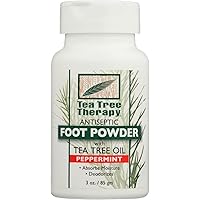 Tea Tree Therapy Antiseptic Foot Powder, with Tea Tree Oil, Peppermint, 3 Oz