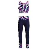 Kids Girls Athletic Sweatsuits with Sports Bra Top Sweatpants Set Gymnastic Sports Workout Outfit Dancewear