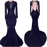 Sheer Long Sleeve Mermaid Prom Dress Lace Satin Formal Evening Gown