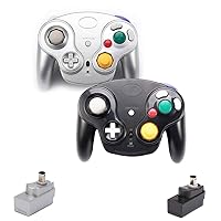Wireless Gamecube Controller, 2 Pieces 2.4G Wireless Classic Gamepad with Receiver Adapter for Wii Gamecube NGC GC (Black and Silver)