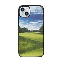 Golf Course Lawn Print for iPhone 15 Soft Glass Case Back+Soft Silicone TPU Shock Protective Case