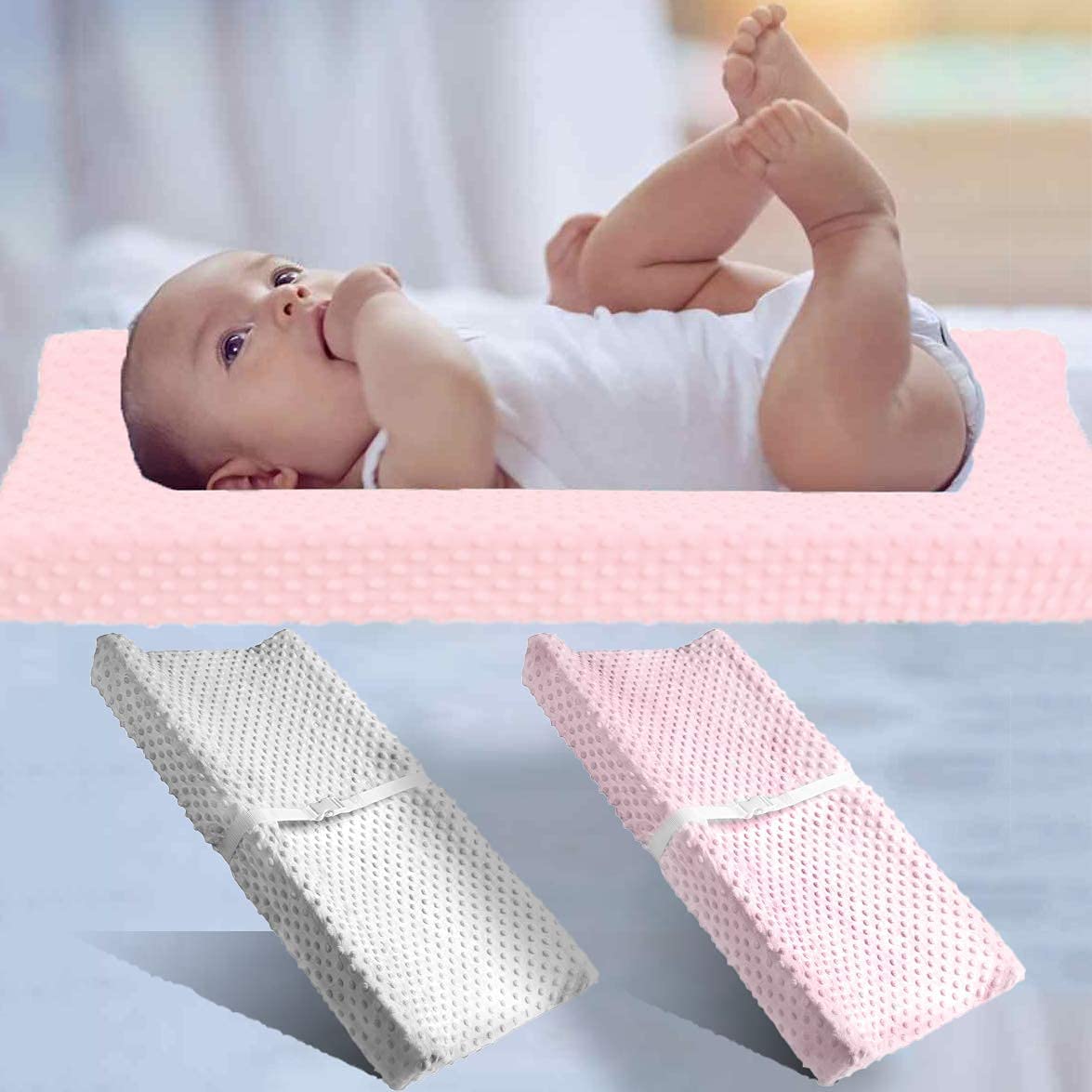 Vextronic Changing Pad Cover Ultra Soft Minky Dots Plush Changing Table Covers Breathable Changing Table Sheets Wipeable Diaper Changing Pad Cover for Baby Boys Girls (2 Pack)
