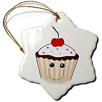 3dRose Happy Smiling Face Kawaii Cupcake Character - Ornaments (orn-118754-1)