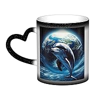 Dolphin earth Print Coffee Mug 13 oz Heat Sensitive Color Changing Mug Cute Ceramic Mug For Women Men