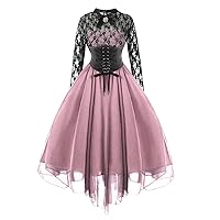 Lace Bridesmaid Dress Long Sleeves Wedding Party Formal Pegeant Tulle Ball Gowns Strappy High Waist Princess Dress