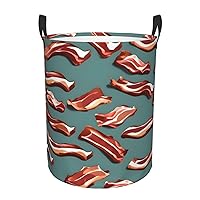 Streaky Bacon Pattern Waterproof Oxford Fabric Laundry Hamper,Dirty Clothes Storage Basket For Bedroom,Bathroom