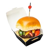 Restaurantware 2.5 x 2.5 x 2 Inch Mini Burger Boxes 100 Clamshell Food Containers - Hinged Lid Disposable Black Paper Take Out Boxes For Appetizers Or Desserts Serve Sliders or Finger Foods