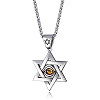 Stainless Steel Eye of Horus in Star of David Pendant Jewish Amulet Necklace Gothic Jewelry for Men Women, Silver Gold