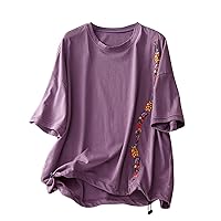 Trendy Loose Fit Half Sleeve Tops for Women Summer Cotton Linen Shirts Dressy Workout Beach Vacation Plus Size Blouses
