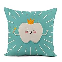 Linen Throw Pillow Cover Cute Tooth Flying Fairy Shining Effect Stars Cartoon Character Home Decor Pillowcase 16x16 Inch Cushion Cover for Sofa Couch Bed and Car
