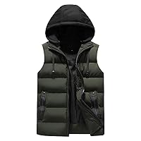Puffer Vest Padded Cotton Vest For Men Winter Hooded Coat Sleeveless Jacket Thick Warm Jackets Outerwear