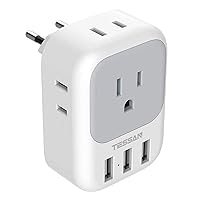 European Travel Plug Adapter, TESSAN International Power Plug with 4 AC Outlets 3 USB Ports, US to Most of Europe Euro EU Italy Spain France Iceland Germany Greece Portugal Charger Adaptor, Type C