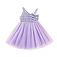 Girl's Cute Striped Spaghetti Strap Summer Dress Floral Sundress Girls Backless A Line Lace Back Flower Girl