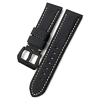 Carbon Fiber Calfskin Watchband 24mm 26mm Fit for Panerai LUMINOR Submersible PAM01119 01663 Luminous Nylon Watch Strap (Color : Black Cream Black, Size : 24mm)