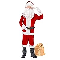 Kids Santa Claus Costume Christmas Party Santa Suit Outfit 11pcs Boy Child Red Deluxe Cosplay Halloween Xmas Holiday