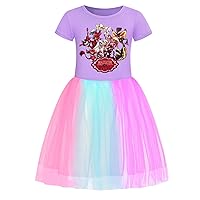 Girls Summer Tulle Dresses Hazbin Hotel Cute Princess Dress Comfy Short Sleeve Round Neck Dress for Kids