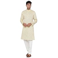 Elina fashion Men's Satin Cotton Kurta Pajama Set Tunic Indian Traditional Festival Kurta Payjama Wear