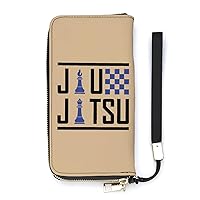 Jiu-Jitsu Chess Wristlet Wallet Leather Long Card Holder Purse Slim Clutch Handbag for Women